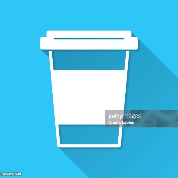 disposable cup. icon on blue background - flat design with long shadow - coffee take away cup simple stock illustrations