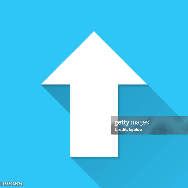stockillustraties, clipart, cartoons en iconen met up arrow. icon on blue background - flat design with long shadow - pijl omhoog
