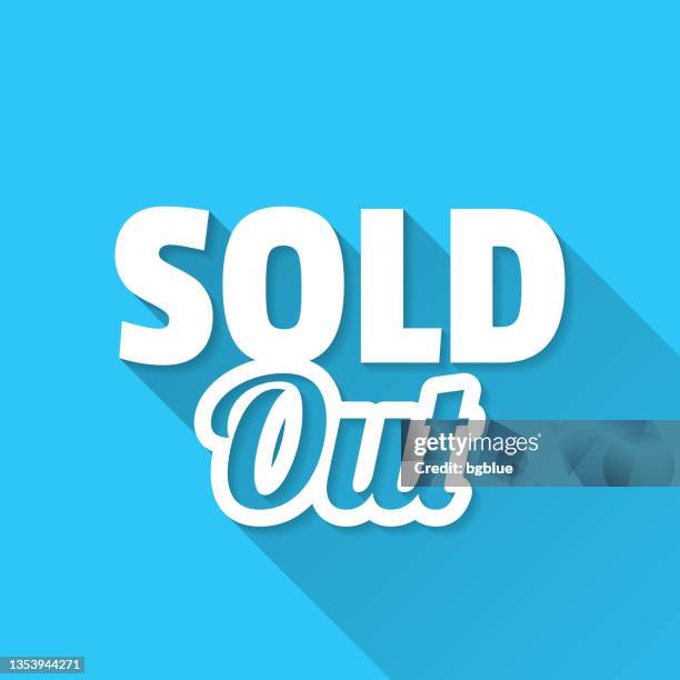 sold out. icon on blue background - flat design with long shadow - sold out stock illustrations