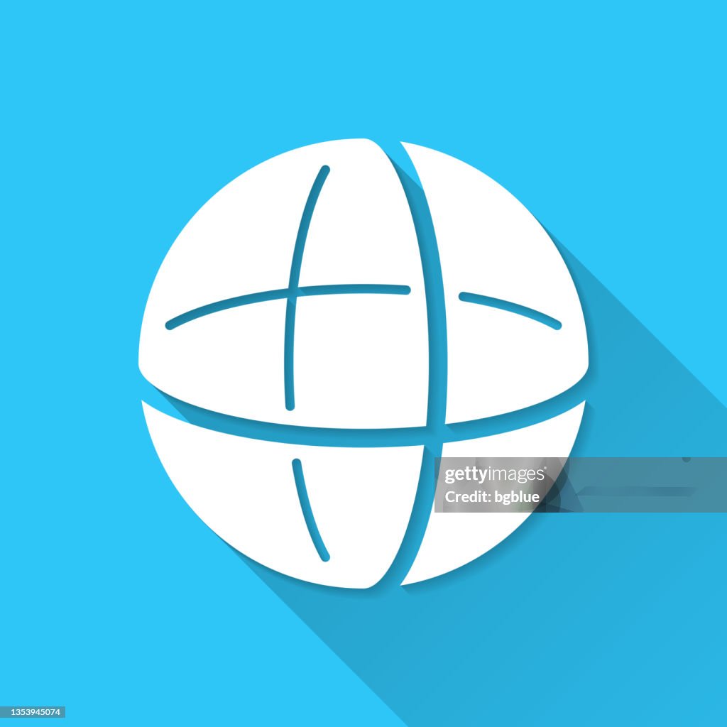 Sphere. Icon on blue background - Flat Design with Long Shadow