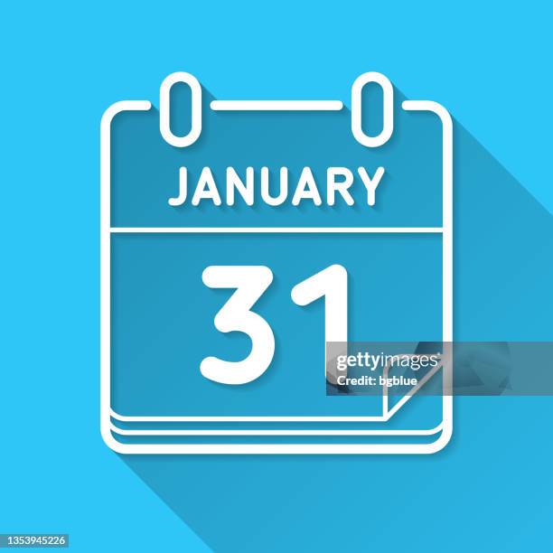 january 31. icon on blue background - flat design with long shadow - 31 january stock illustrations