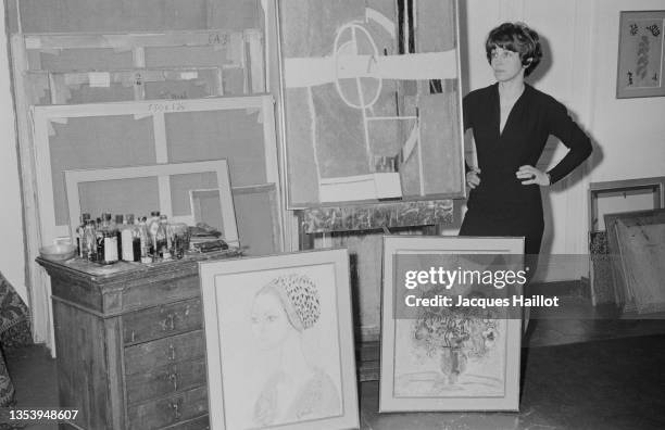 French Painter Francoise Gilot in her studio in Neuilly sur Seine near Paris.