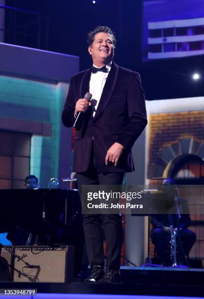 Carlos Vives performs onstage during The Latin Recording Academy's 2021 Person of the Year Gala honoring Ruben Blades at Michelob ULTRA Arena on...
