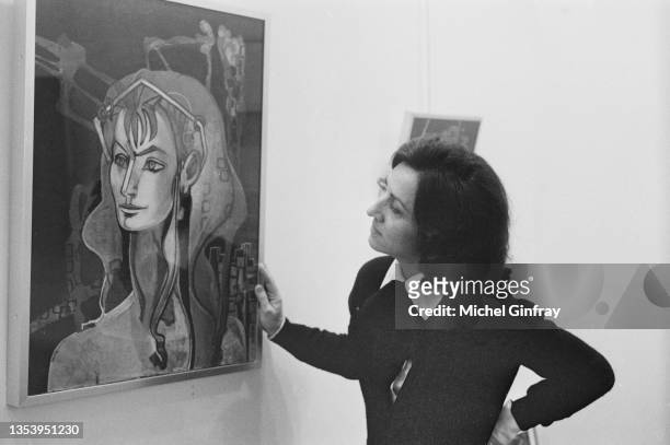 French painter Francoise Gilot exhibiting her paintings.