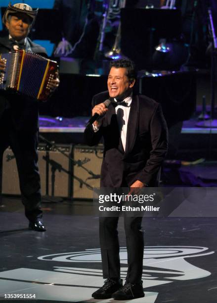 Egidio Cuadrado and Carlos Vives perform onstage during The Latin Recording Academy's 2021 Person of the Year Gala honoring Ruben Blades at Michelob...