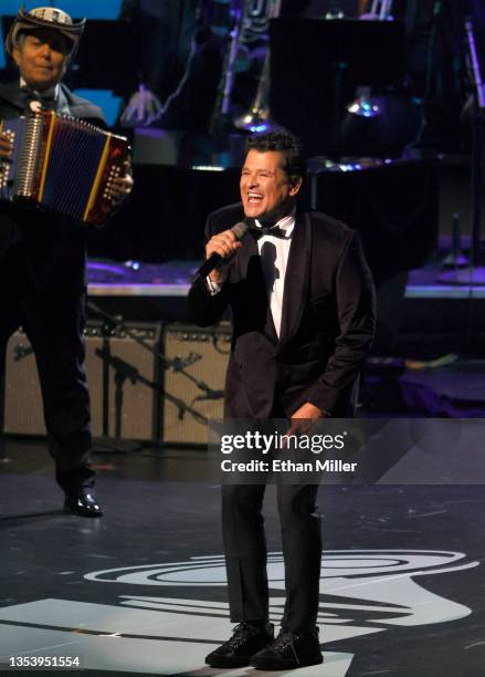 Egidio Cuadrado and Carlos Vives perform onstage during The Latin Recording Academy's 2021 Person of the Year Gala honoring Ruben Blades at Michelob...