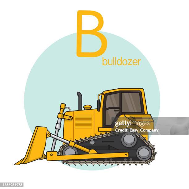 ilustrações de stock, clip art, desenhos animados e ícones de vector illustration of bulldozer with alphabet letter b upper case or capital letter for children learning practice abc - moto niveladora