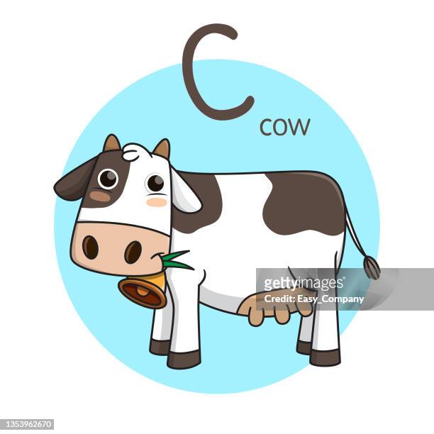 vektorabbildung von cow mit alphabetbuchstaben c großbuchstaben oder großbuchstaben für kinder lernpraxis abc - comic book background stock-grafiken, -clipart, -cartoons und -symbole