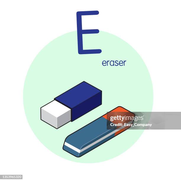 stockillustraties, clipart, cartoons en iconen met vector illustration of eraser with alphabet letter e upper case or capital letter for children learning practice abc - gum