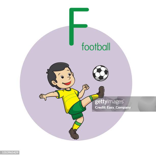 vektordarstellung von fußball mit alphabetbuchstaben f großbuchstaben oder großbuchstaben für kinder lernübung abc - soccer uniform stock-grafiken, -clipart, -cartoons und -symbole