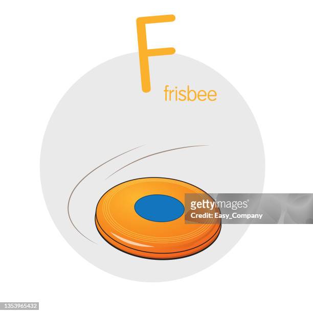 vektorabbildung von frisbee mit alphabetbuchstaben f großbuchstaben oder großbuchstaben für kinder lernpraxis abc - disc golf stock-grafiken, -clipart, -cartoons und -symbole