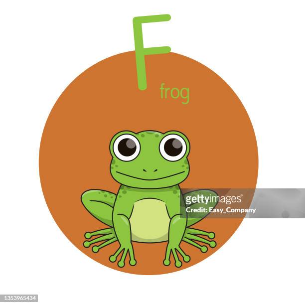 vector illustration of frog with alphabet letter f upper case or capital letter for children learning practice abc - frog cartoon stock illustrations