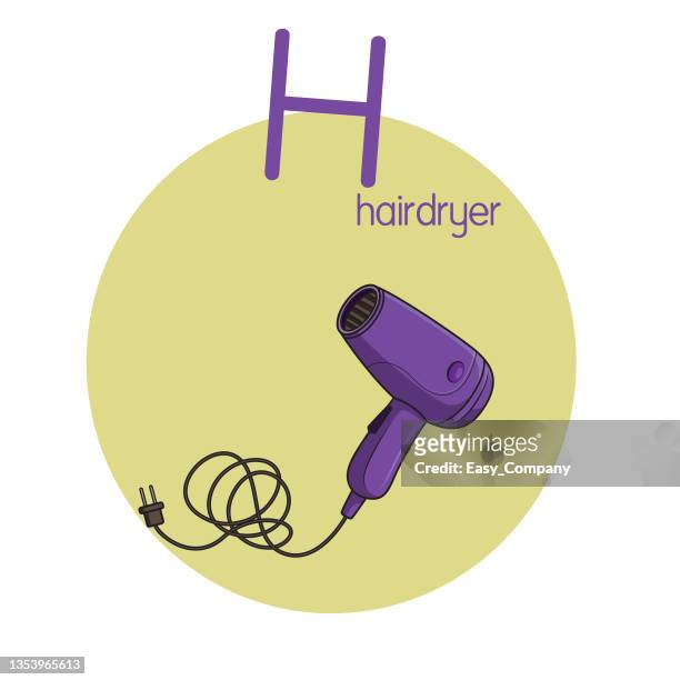 vector illustration of hairdryer with alphabet letter h upper case or capital letter for children learning practice abc - blow drying hair stock illustrations