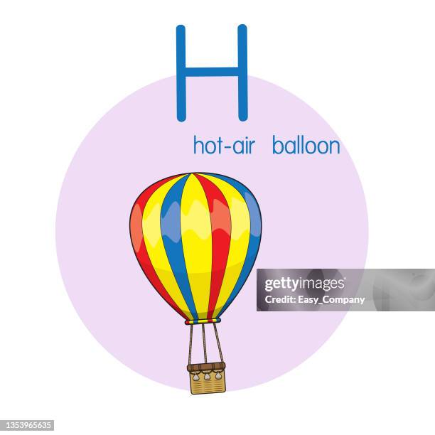 vector illustration of hot air balloon with alphabet letter h upper case or capital letter for children learning practice abc - hot air balloon basket stock illustrations
