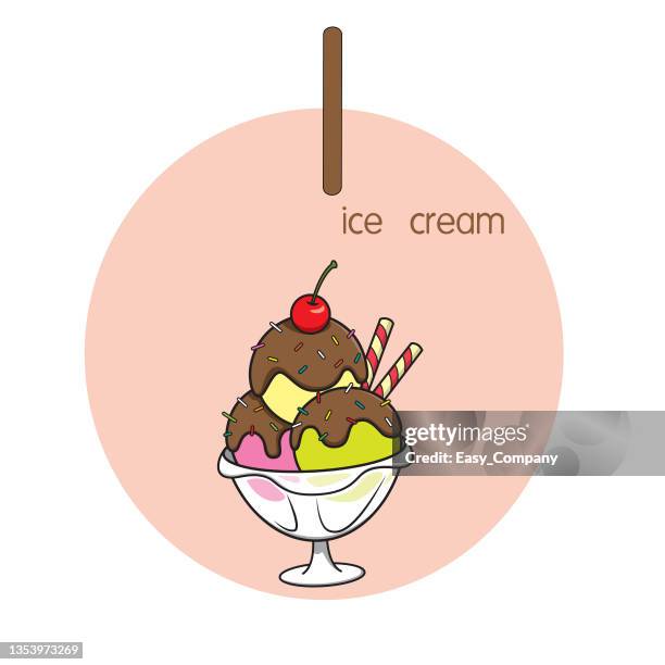 vector illustration of ice cream with alphabet letter i upper case or capital letter for children learning practice abc - snow cones shaved ice stock illustrations