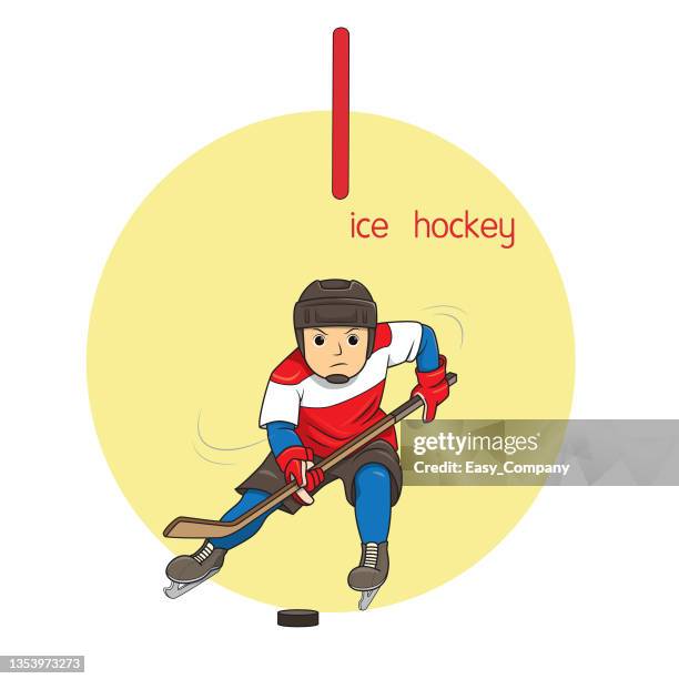 vector illustration of ice hockey with alphabet letter i lower case for children learning practice abc - glacier lagoon stock illustrations