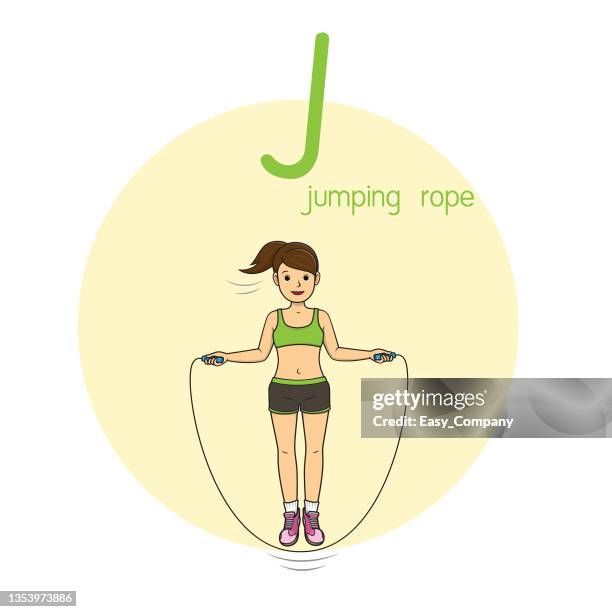 ilustrações de stock, clip art, desenhos animados e ícones de vector illustration of jumping rope with alphabet letter j upper case or capital letter for children learning practice abc - taking the plunge
