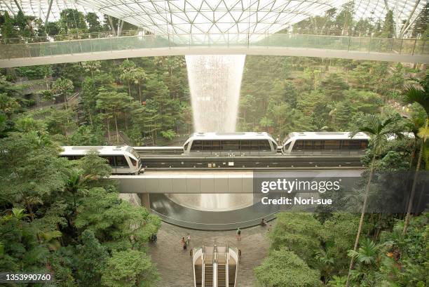 a cachoeira rain vortex localizada dentro do aeroporto jewel changi em singapura - changi airport - fotografias e filmes do acervo