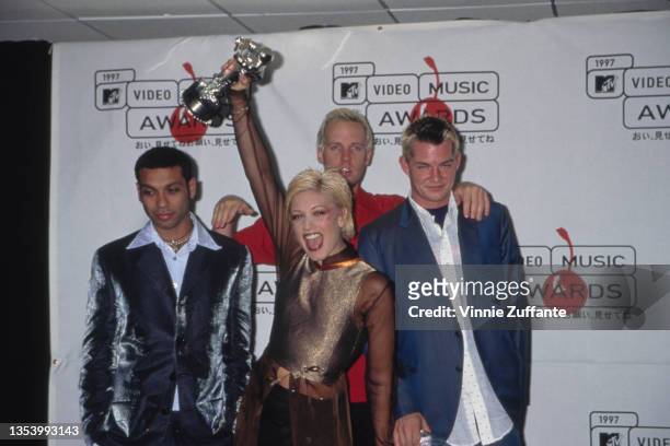 American rock band No Doubt in the press room of the 1997 MTV Video Music Awards, held at Radio City Music Hall in New York City, New York, 4th...