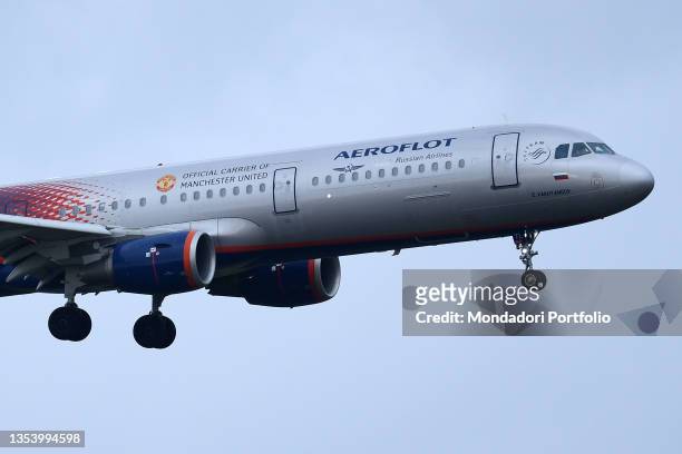 Airbus A321 Aeroflot official carrier Manchester United. Aircraft to Fiumicino Leonardo da Vinci Airport. Fiumicino , November 11st, 2021