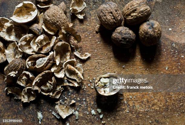 walnuts - cáscara de nuez fotografías e imágenes de stock