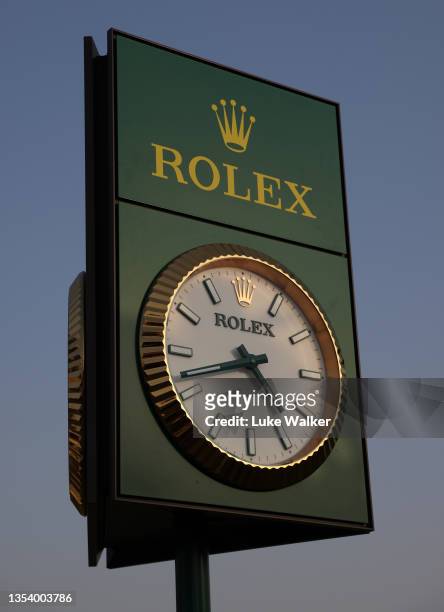 Rolex Clocks on display during Day One of The DP World Tour Championship at Jumeirah Golf Estates on November 18, 2021 in Dubai, United Arab Emirates.
