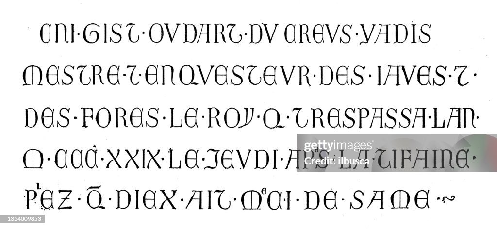 Fine Line Gothic Script Antique Illustration Gothic Style Script High-Res Vector Graphic ...