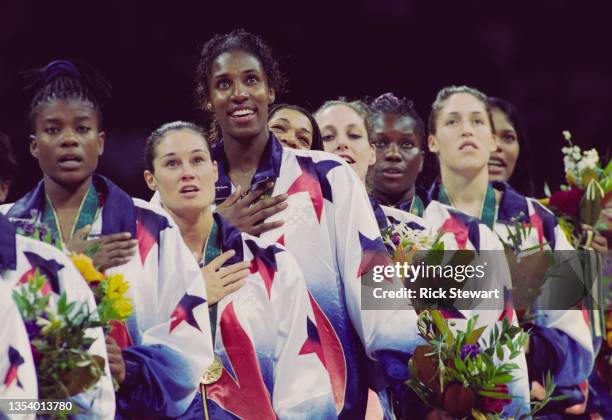 Sheryl Swoopes ,Jennifer Azzi, Lisa Leslie, Carla McGhee, Katy Steding, Katrina McClain, Rebecca Lobo and Venus Lacey of the United States Women's...