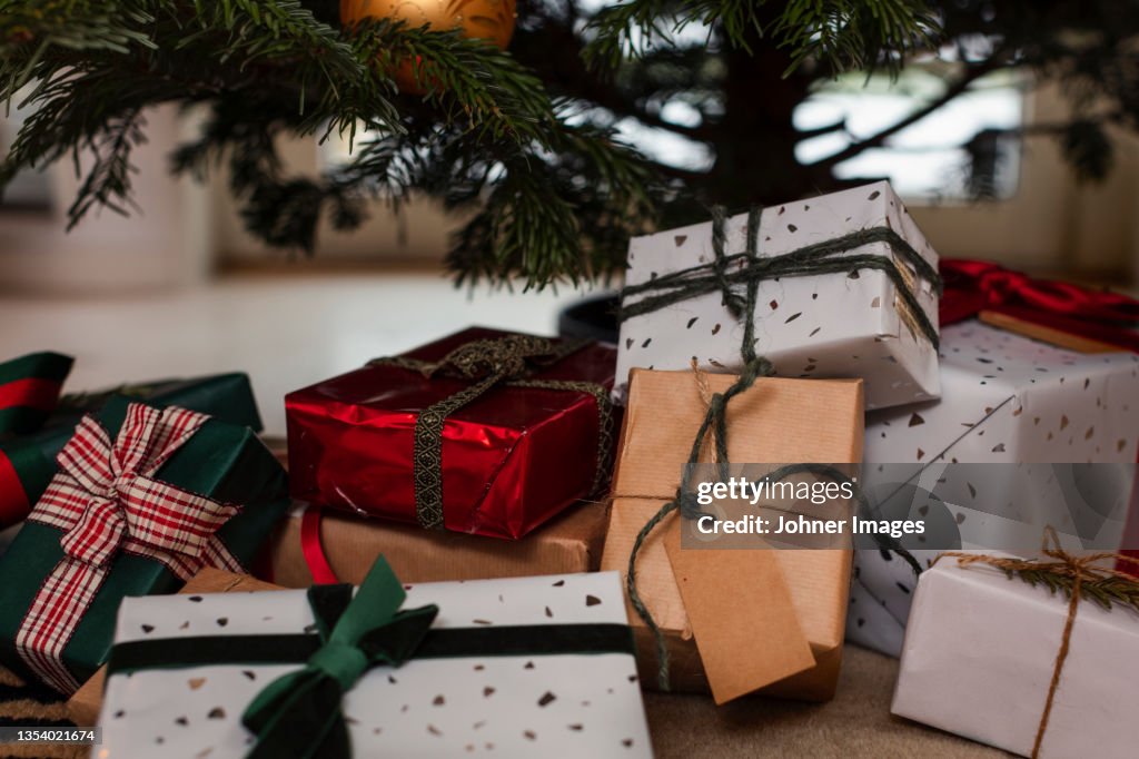 Presents under Christmas tree
