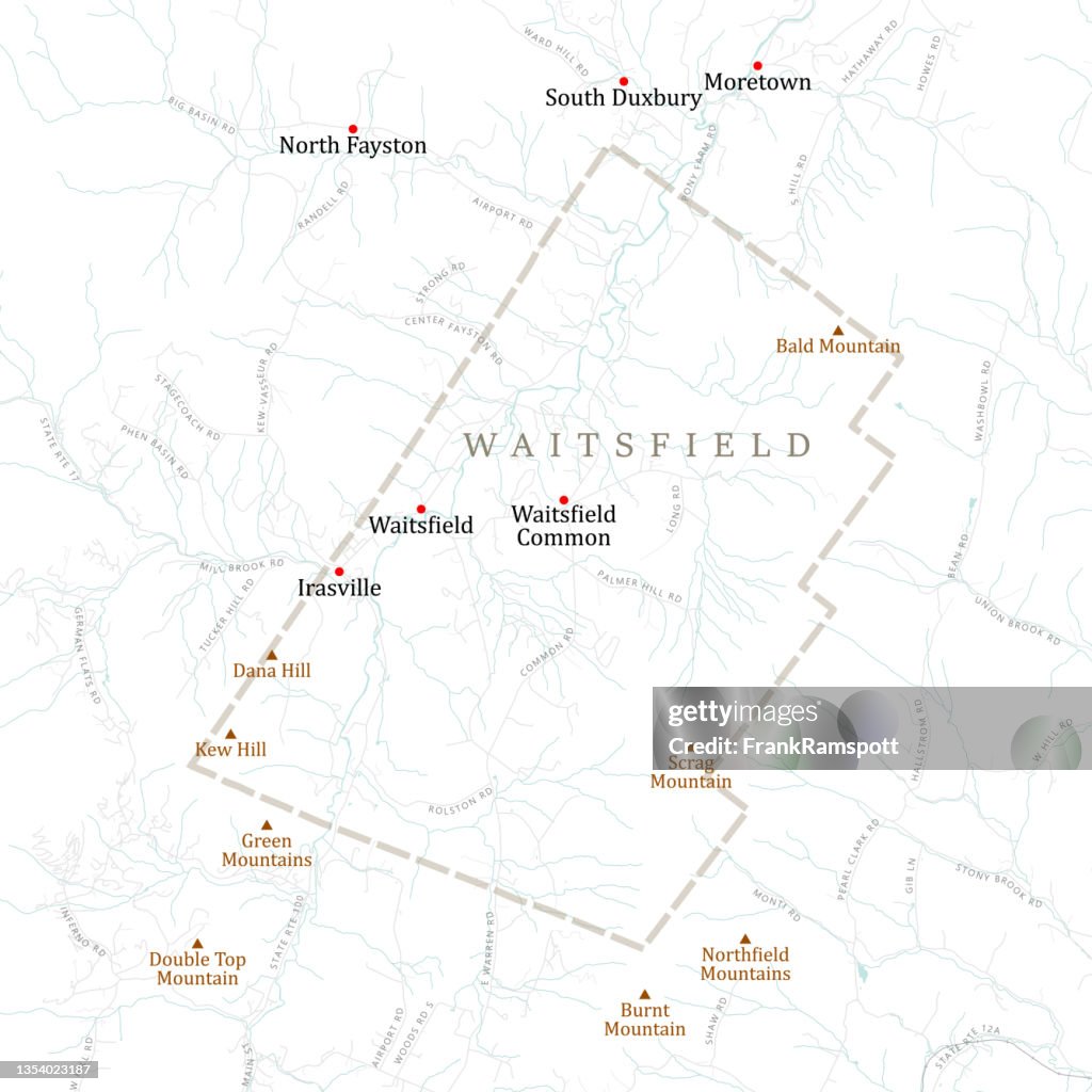 VT Washington Waitsfield Vector Road Map