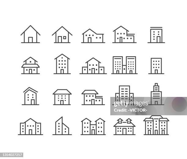 ilustraciones, imágenes clip art, dibujos animados e iconos de stock de iconos de construcción - serie classic line - houses