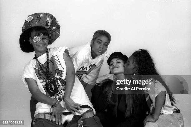 Group TLC appear in a portrait with their manager, Pebbles taken on October 10, 1992 in New York City.