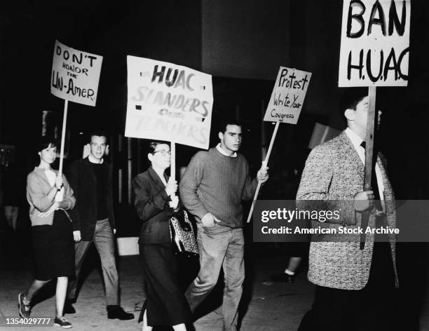 People take part in a demo against the House Un-American Activities Committee , US, circa 1950.