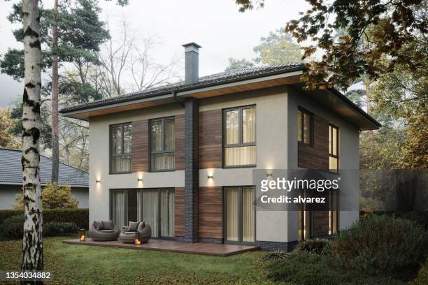 3d rendering of modern cozy bungalow - modern bildbanksfoton och bilder