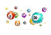 Realistic Detailed 3d Falling Lotto Ball Background. Vector