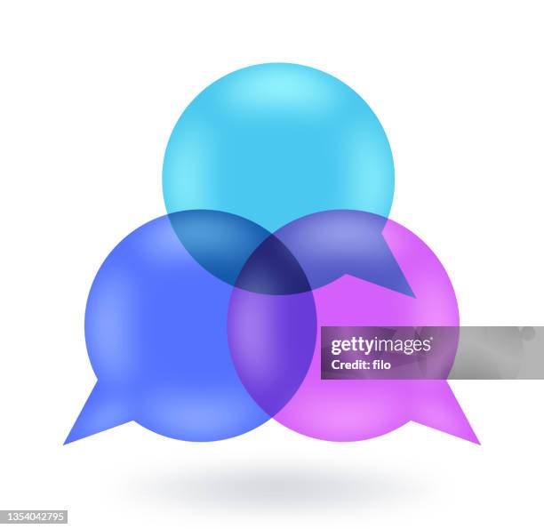 speech bubble chat conversation overlap venn diagram - 3d venn diagram stock illustrations