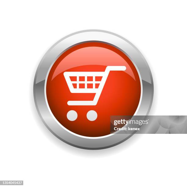 shopping cart glossy icon - checking out at store stock illustrations