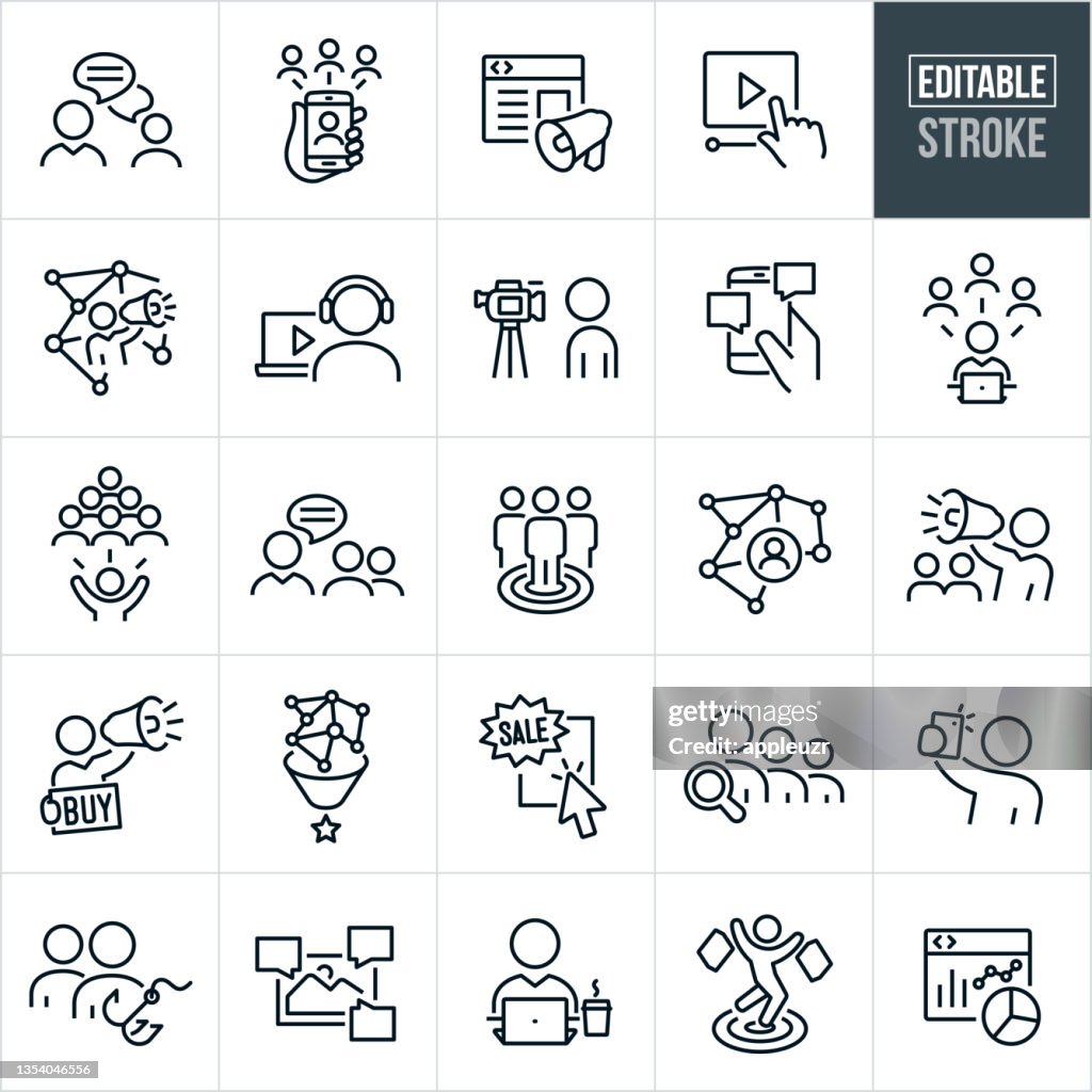 Social Media Marketing Thin Line Icons - Bearbeitbarer Strich