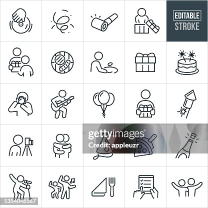Party and Celebration Thin Line Icons - Editable Stroke Party and Celebration Thin Line Icons - Editable Stroke
