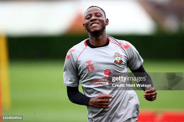 Moussa Djenepo during a Southampton FC training session at the Staplewood Campus on November 18, 2021 in Southampton, England.