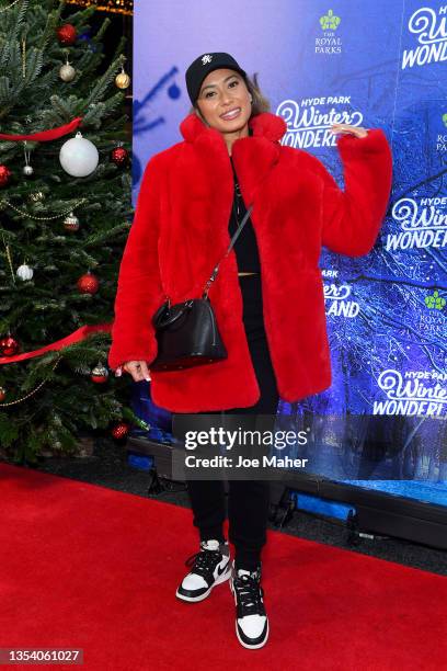 Kaz Crossley attends the VIP Preview evening of Hyde Park Winter Wonderland at Hyde Park on November 18, 2021 in London, England.