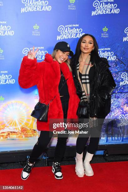 Kaz Crossley and Clarisse Juliette attend the VIP Preview evening of Hyde Park Winter Wonderland at Hyde Park on November 18, 2021 in London, England.