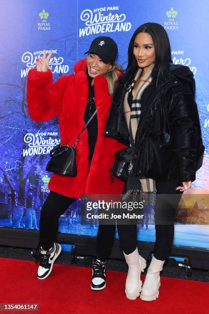 Kaz Crossley and Clarisse Juliette attend the VIP Preview evening of Hyde Park Winter Wonderland at Hyde Park on November 18, 2021 in London, England.