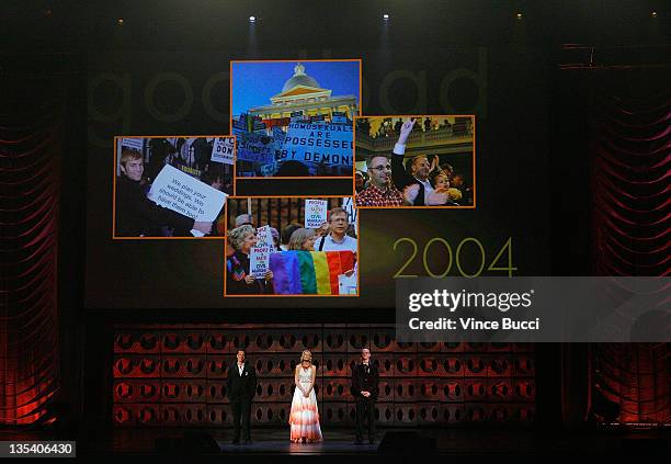 Robert Gant, Thea Gill and Peter Paige onstage at the 20th Annual GLAAD Media Awards held at NOKIA Theatre LA LIVE on April 18, 2009 in Los Angeles,...