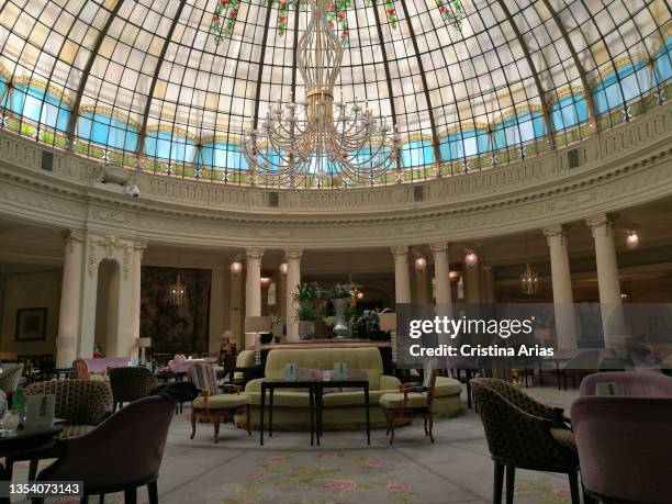 Glass dome of La Rotonda in the inside Hotel Westin Palace on June 41, 2021 in Madrid, Spain.