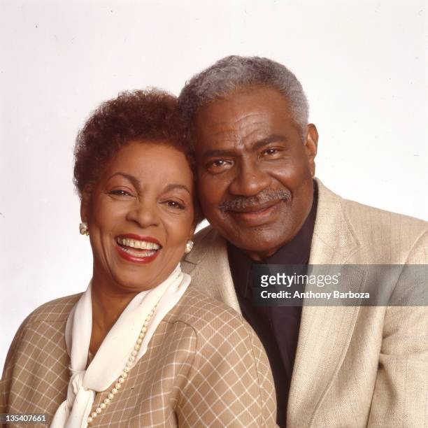 Portrait of married American actors and Civil Rights activists Ruby Dee and Ossie Davis as they pose against a white background, New York, New York,...