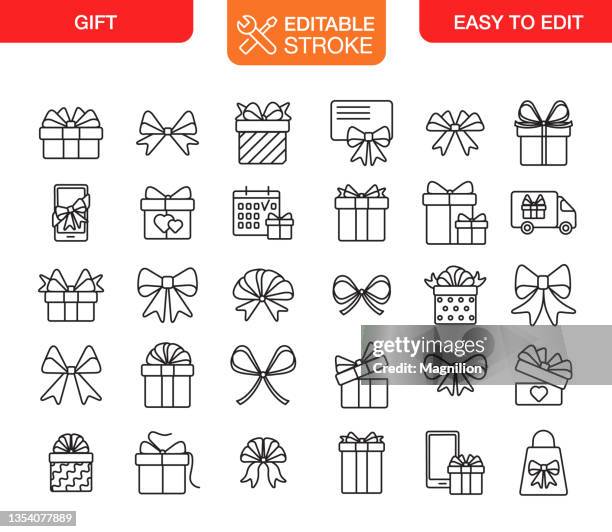 geschenke icons set bearbeitbare kontur - geschenk icon stock-grafiken, -clipart, -cartoons und -symbole