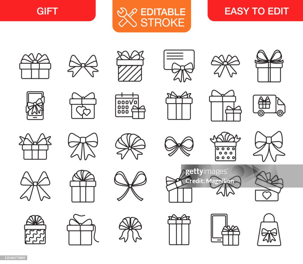Gifts Icons Set Editable Stroke