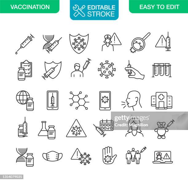 ilustrações de stock, clip art, desenhos animados e ícones de immunity vaccination icons set editable stroke - vacinação