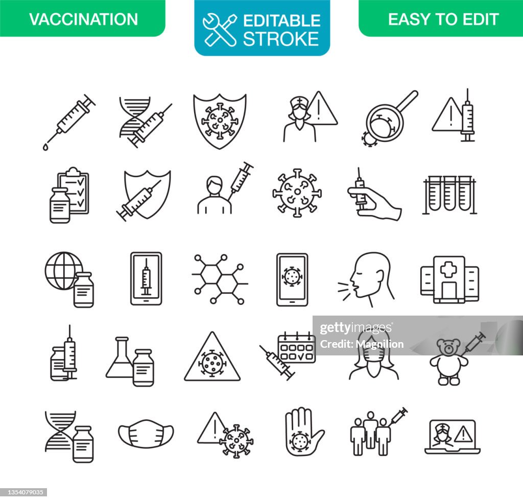 Immunity Vaccination Icons Set Editable Stroke